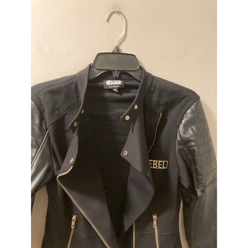 Star Wars Moto Jacket Black Rebel Faux Leather Zip Front Sz M - Picture 7 of 11